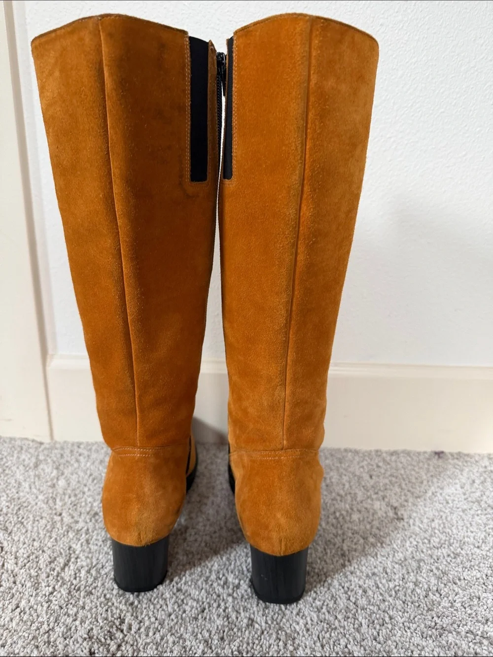 Knee Hi Suede Boots in Cognac Tan
